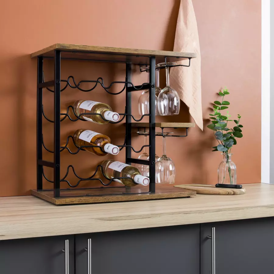 Eminza Meuble Range-bouteilles Industriel 12 Emplacements Et Porte-verres (H50 Cm) Arthur Noir