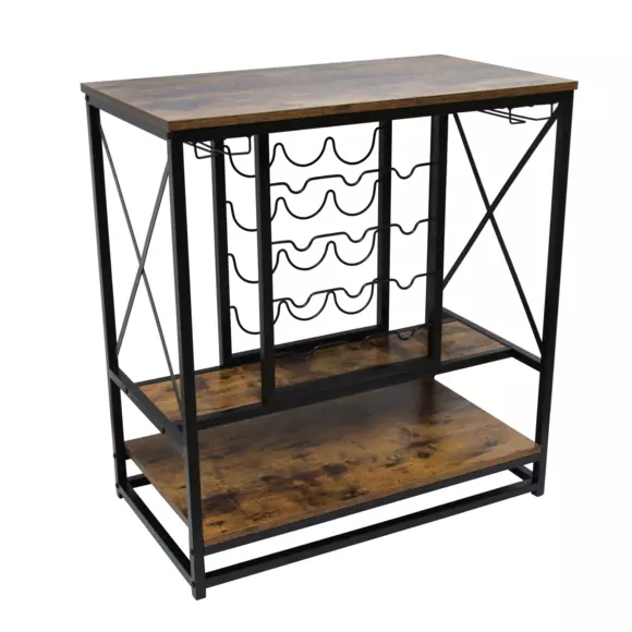 Eminza Meuble Range-bouteilles Industriel 12 Emplacements Et Porte-verres (H86 Cm) Louis Marron
