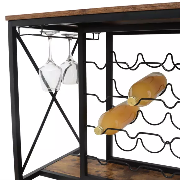 Eminza Meuble Range-bouteilles Industriel 12 Emplacements Et Porte-verres (H86 Cm) Louis Marron