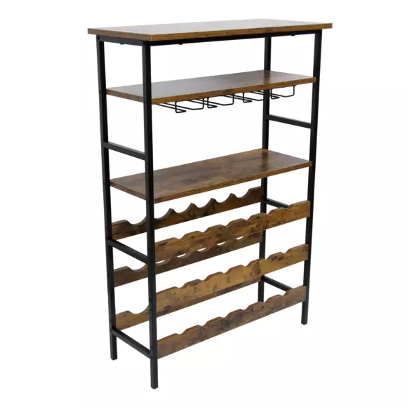 Eminza Meuble Range-bouteilles Industriel 18 Emplacements Et Porte-verres (H100 Cm) Hugo Marron