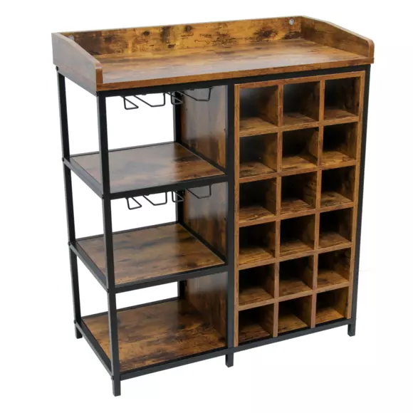 Eminza Meuble Range-bouteilles Industriel 18 Emplacements Et Porte-verres (H82 Cm) Paul Marron