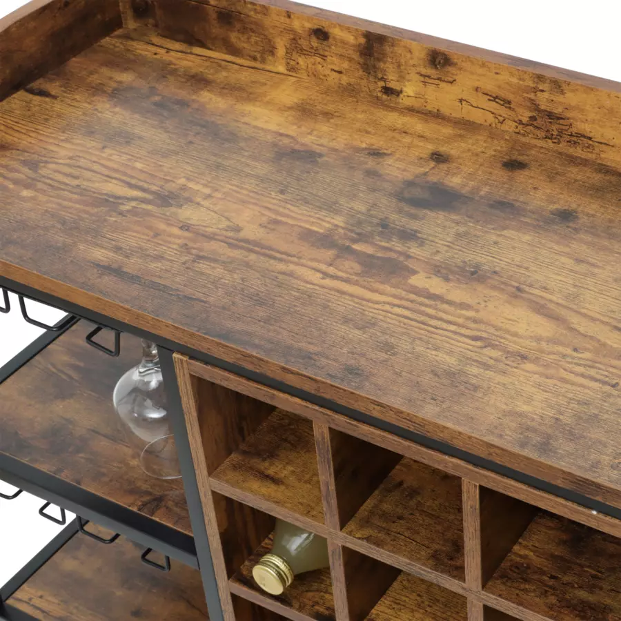 Eminza Meuble Range-bouteilles Industriel 18 Emplacements Et Porte-verres (H82 Cm) Paul Marron