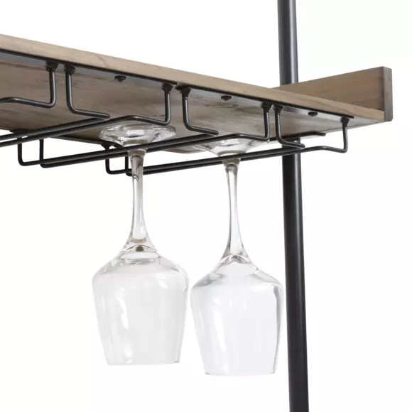 Eminza Meuble Range-bouteilles Mural Bois Et Métal 18 Emplacements Et Porte-verres (H120 Cm) Isaac Marron