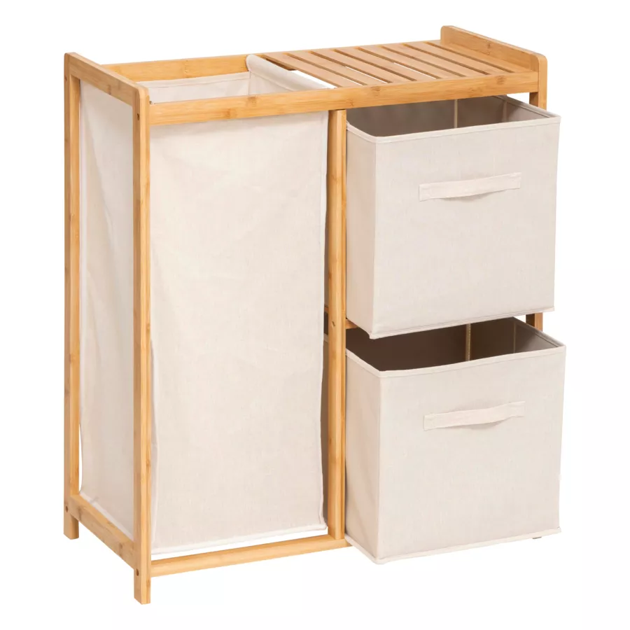 Eminza Meuble Rangement 2 Paniers Et Panier à Linge (82 X H78 5 Cm) Tidy Box Ecru