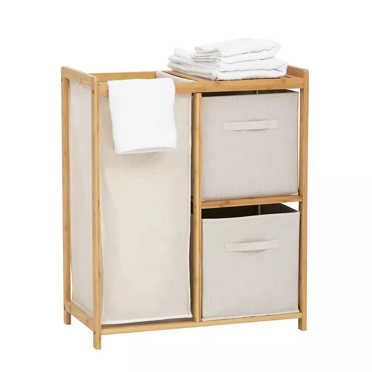eminza Meuble rangement 2 paniers et panier à linge (82 x H78 5 cm) Tidy Box Ecru