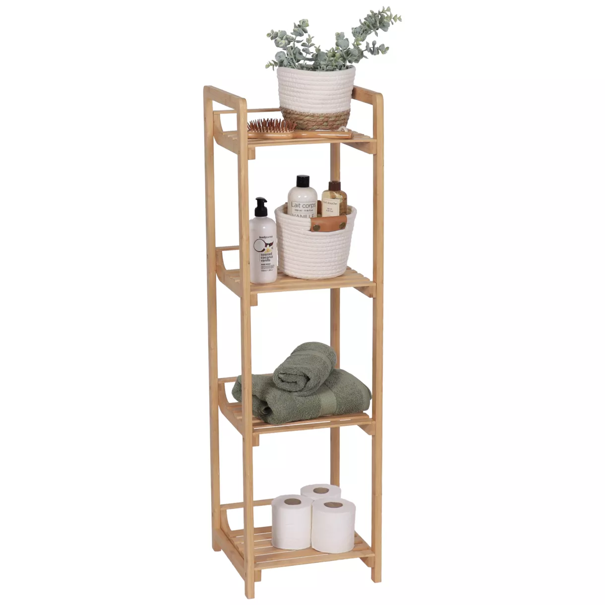 eminza Meuble rangement bambou 4 étagères (30 x H104 cm) Harmonie Naturel