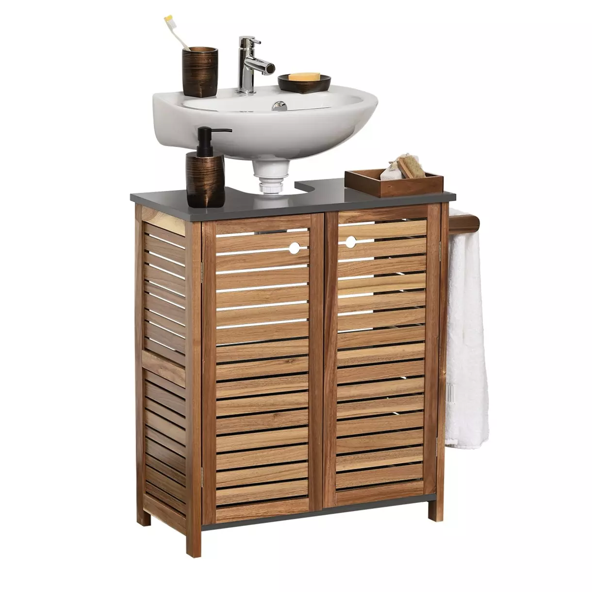 eminza Meuble sous lavabo avec porte serviette (66 x H70 cm) Elément Acacia