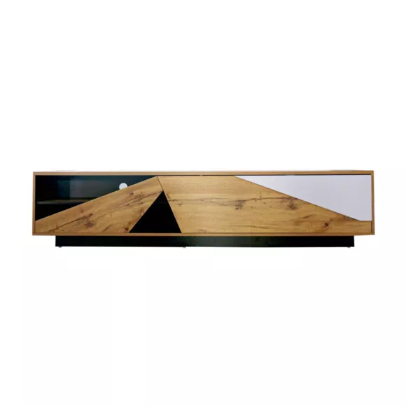 Eminza Meuble TV En Bois Design (L180 X 40 Cm) Alabama Blanc Noir Et Naturel