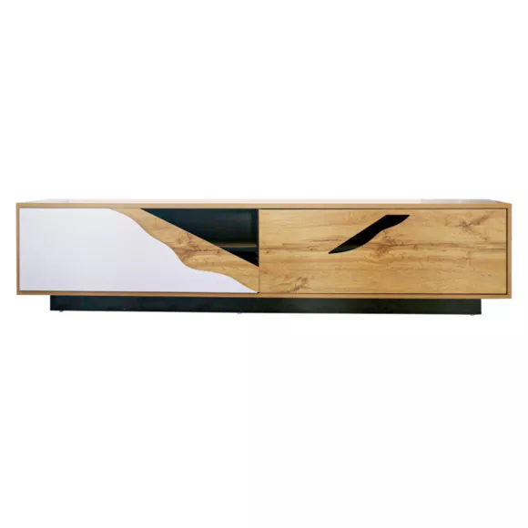 Eminza Meuble TV En Bois Design (L180 X 40 Cm) Florida Blanc Noir Et Naturel