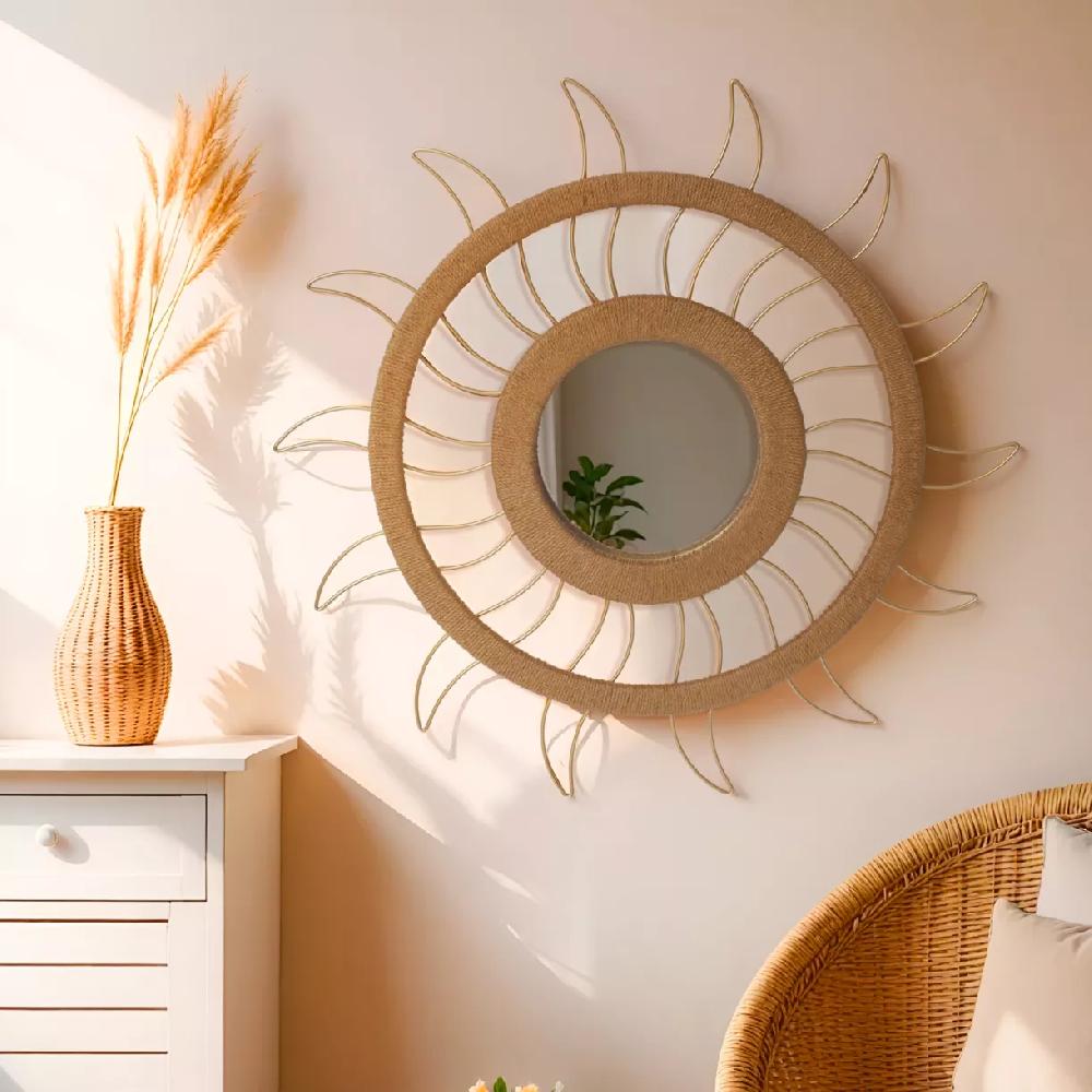 eminza Miroir et décoration murale chanvre (D75 cm) Sun Beige
