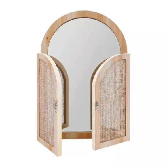 Eminza Miroir Mural En Bois (H45 Cm) Porte Battante Naturel