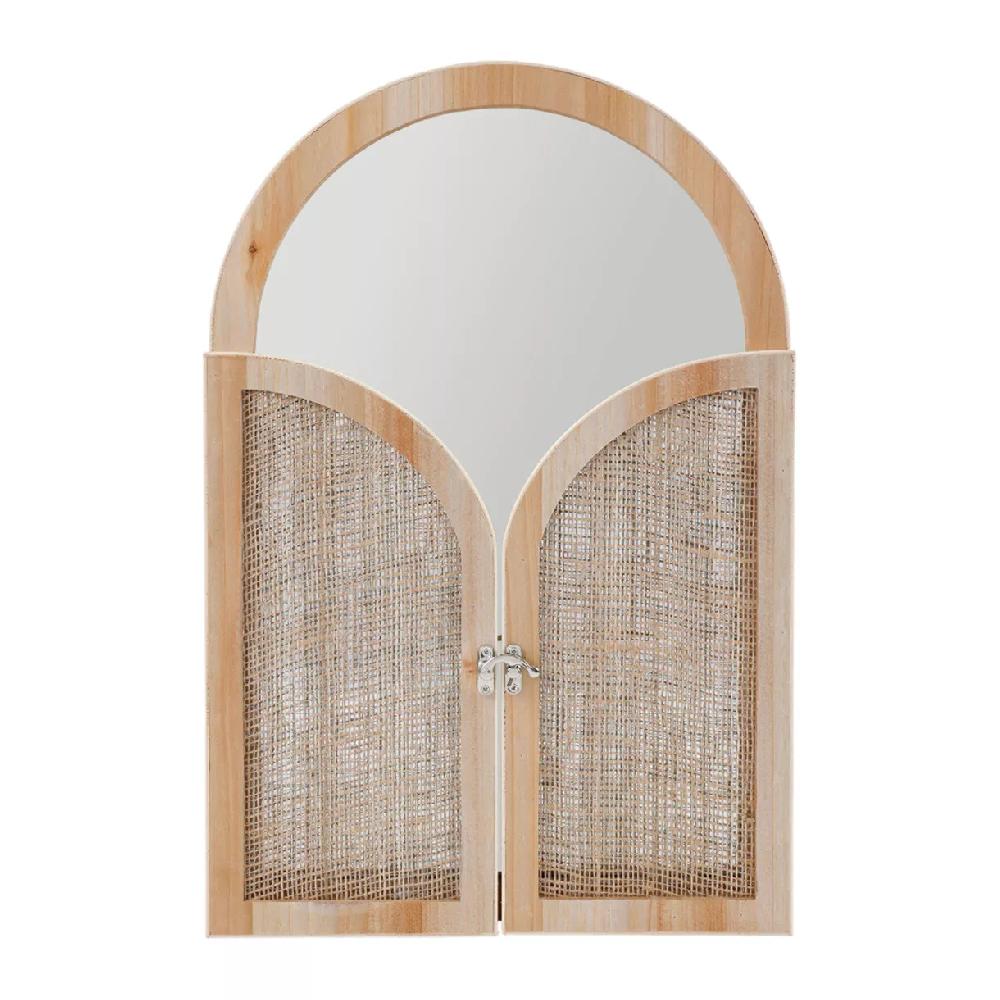 eminza Miroir mural en bois (H45 cm) Porte battante Naturel