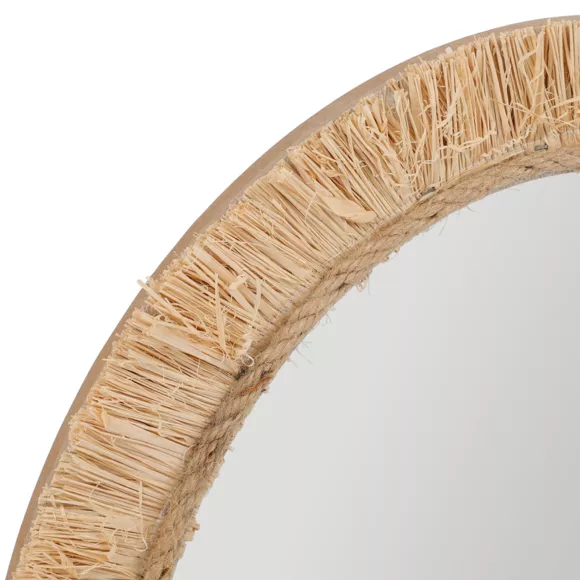 Eminza Miroir Mural En Fibres Naturelles (H50 Cm) Ovale Bohème Beige