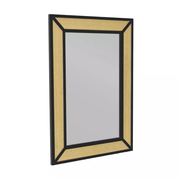 Eminza Miroir Mural En Métal (H101 Cm) Cannage Naturel Et Noir