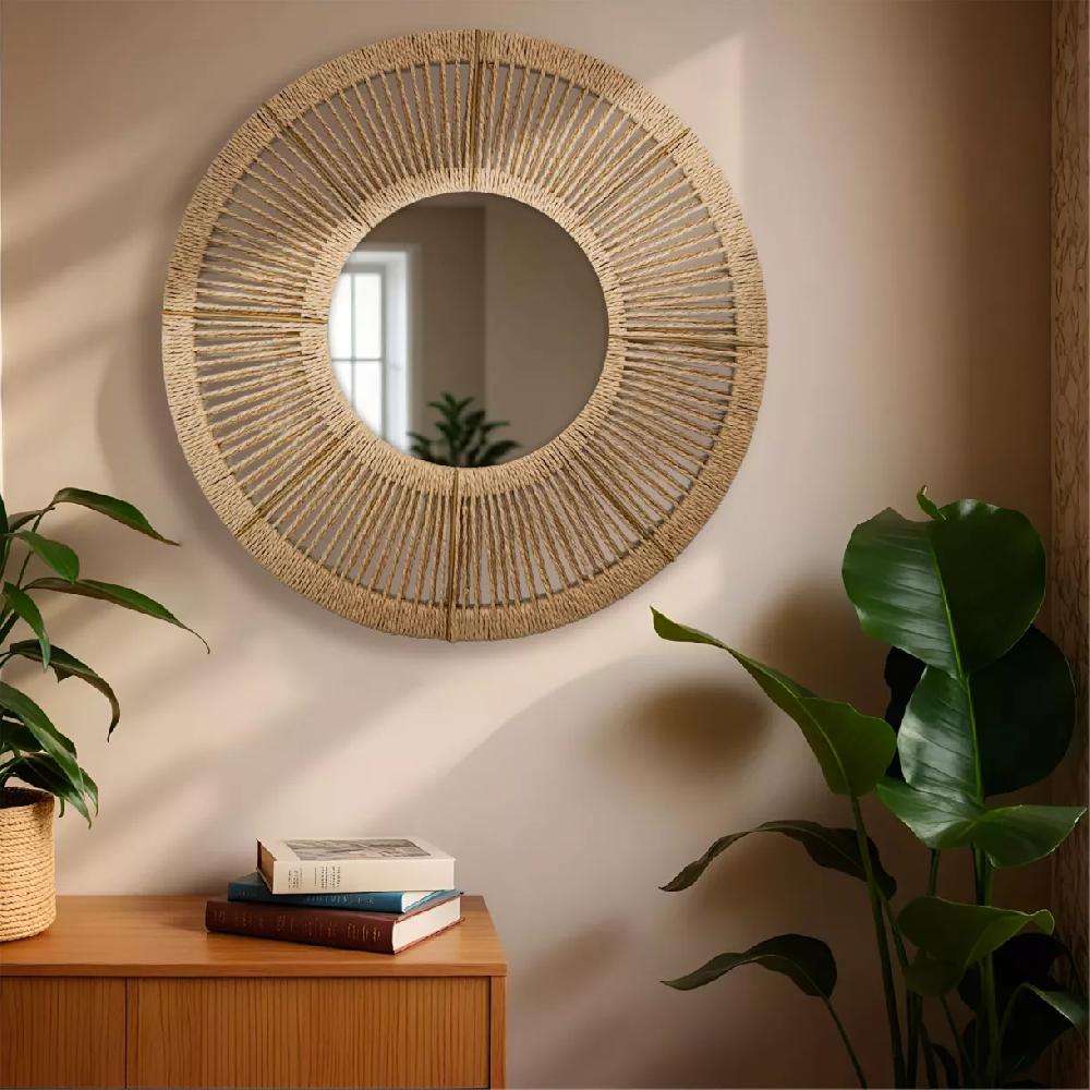 eminza Miroir mural rond en corde (D60 cm) Suva Naturel