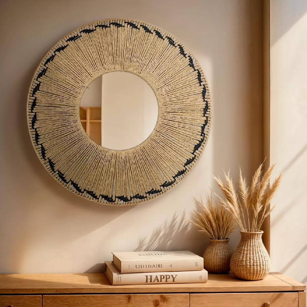 eminza Miroir mural rond en corde (D65 cm) Tuvalu Naturel