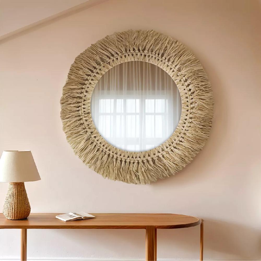 eminza Miroir mural rond en fibres naturelles (D50 cm) Makira Beige