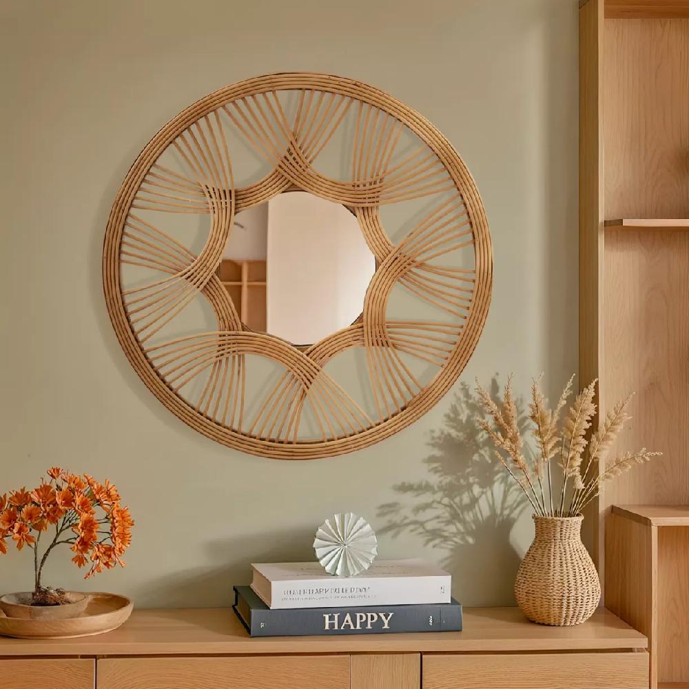 eminza Miroir mural rotin rond (D45 cm) Honiara Naturel