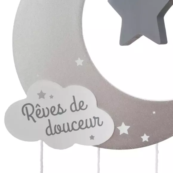 Eminza Mobile Bébé Bois Et Coton (H43.5 Cm) Lune Gris