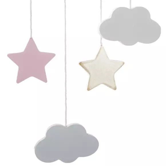 Eminza Mobile Bébé Bois Et Coton (H43.5 Cm) Lune Rose