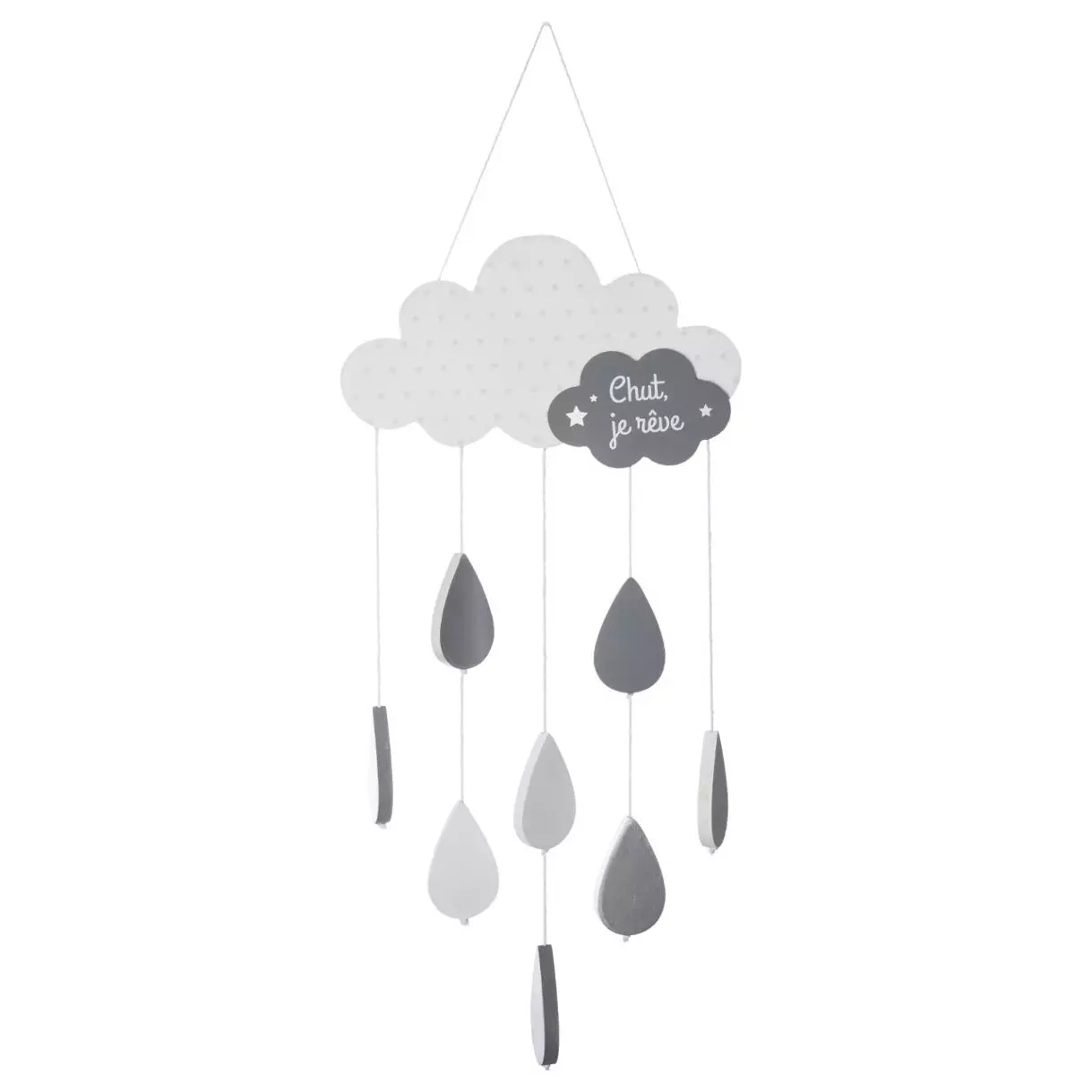 eminza Mobile bébé bois et coton (H57.5 cm) Nuage Gris