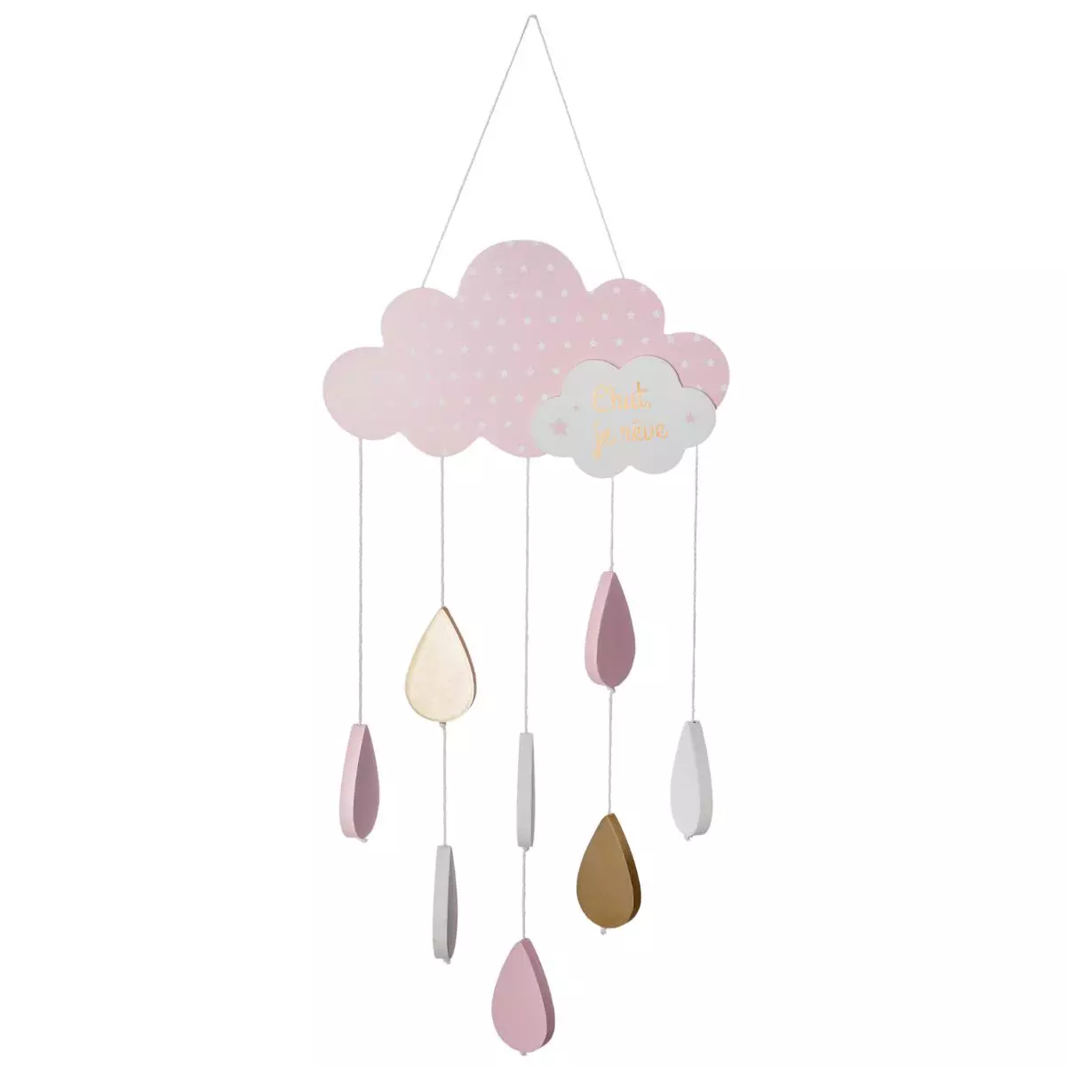eminza Mobile bébé bois et coton (H57.5 cm) Nuage Rose