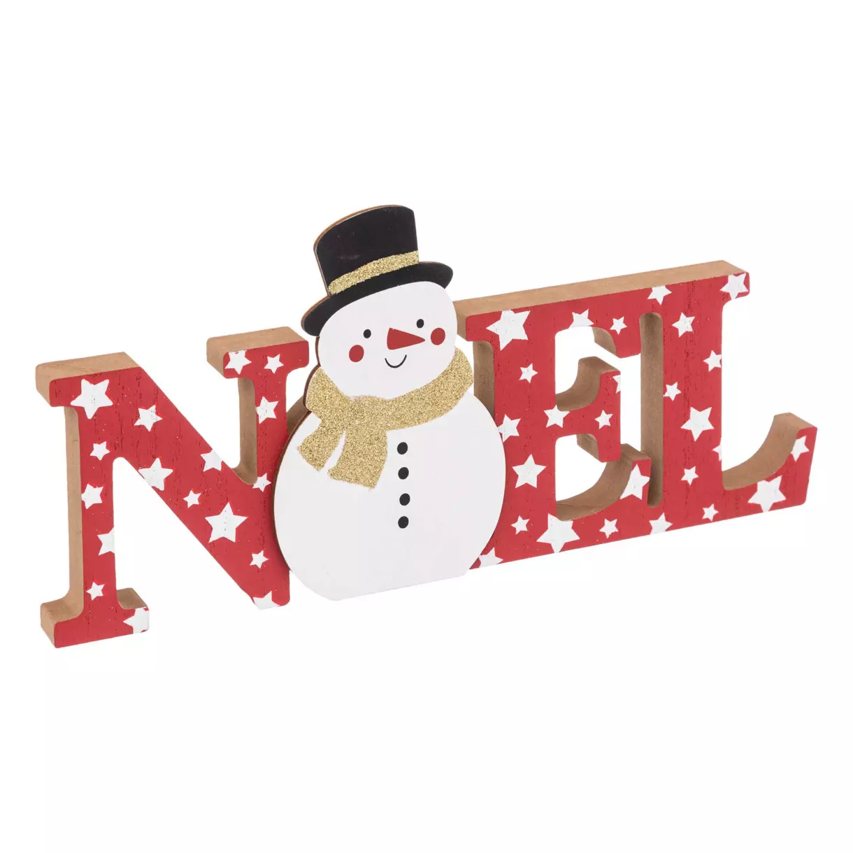 eminza Mot de Noël à poser (H14 cm) Bonhomme de neige étoilé