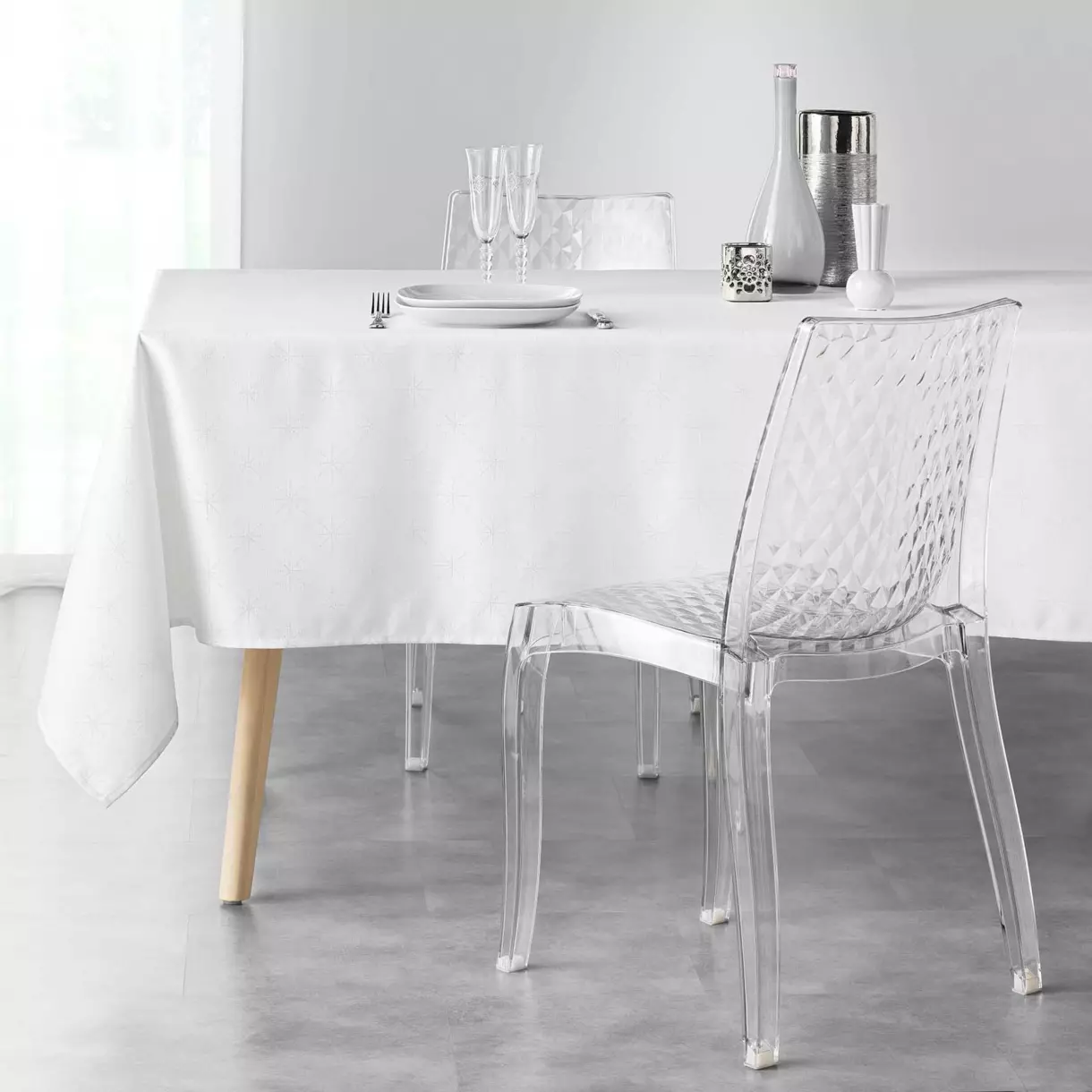 eminza Nappe de Noël rectangulaire (140 x 240 cm) Etoiles Blanc