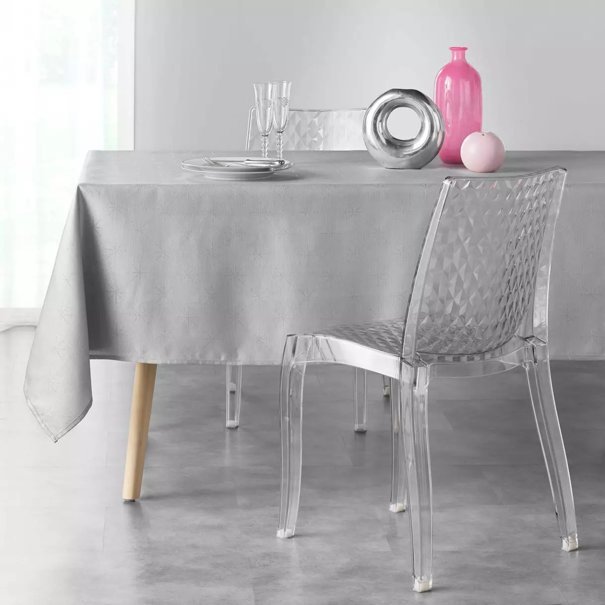 eminza Nappe de Noël rectangulaire (140 x 240 cm) Etoiles Gris