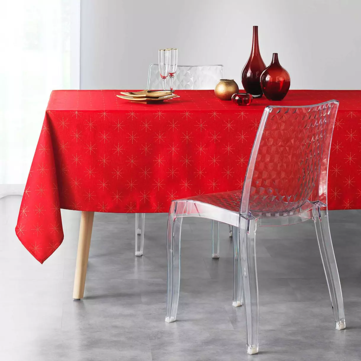 eminza Nappe de Noël rectangulaire (140 x 240 cm) Etoiles Rouge