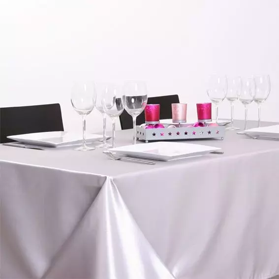 eminza Nappe de Noël rectangulaire (140 x 240 cm) Satin Argent