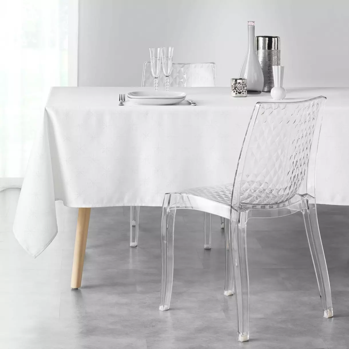 eminza Nappe de Noël rectangulaire (140 x 300 cm) Etoiles Blanc