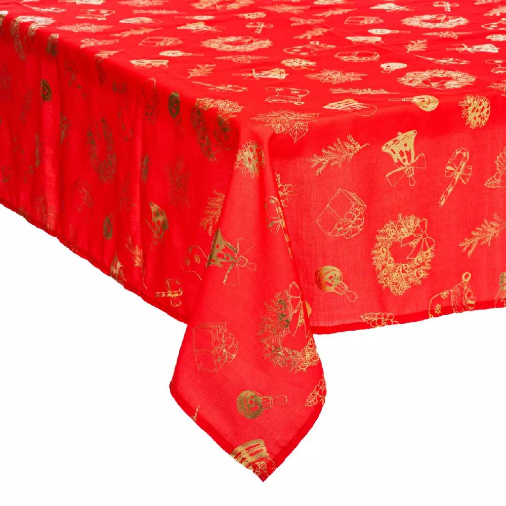 eminza Nappe de Noël rectangulaire (140 x 360 cm) Motifs dorés Rouge