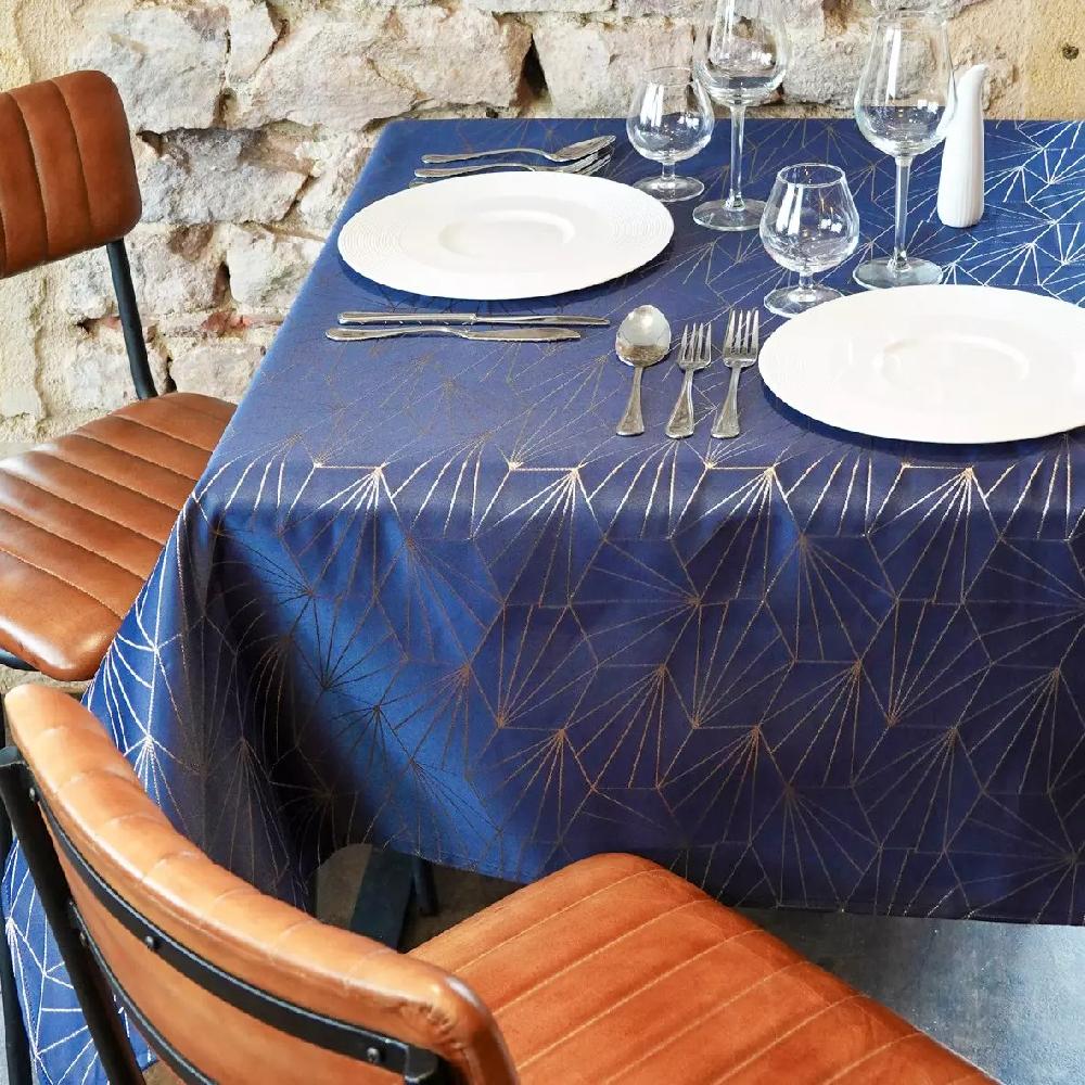 eminza Nappe de Noël rectangulaire (145 x 240 cm) Facette Bleu