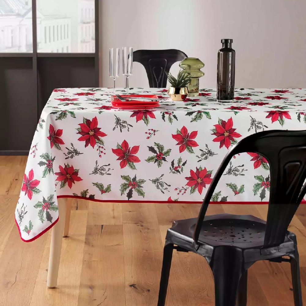 eminza Nappe de Noël rectangulaire (150 x 240 cm) Amaryllis Blanc