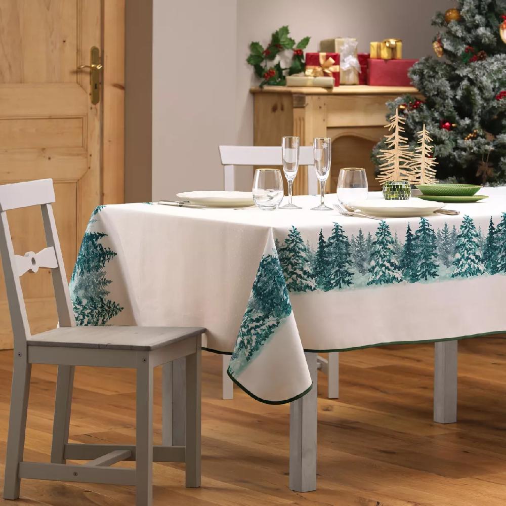 eminza Nappe de Noël rectangulaire (150 x 240 cm) Christmas Ecru