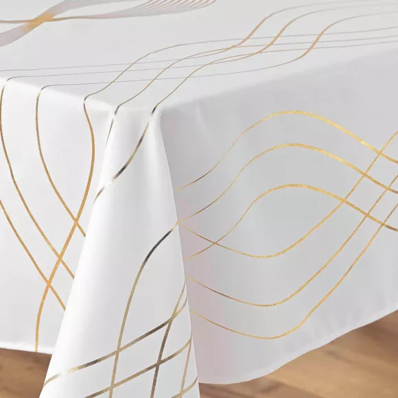 Eminza Nappe De Noël Rectangulaire (150 X 240 Cm) Elona Métallisé Blanc