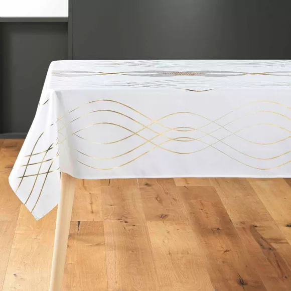 Eminza Nappe De Noël Rectangulaire (150 X 240 Cm) Elona Métallisé Blanc
