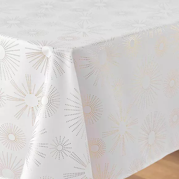 Eminza Nappe De Noël Rectangulaire (150 X 240 Cm) Pampille Métallisé Blanc