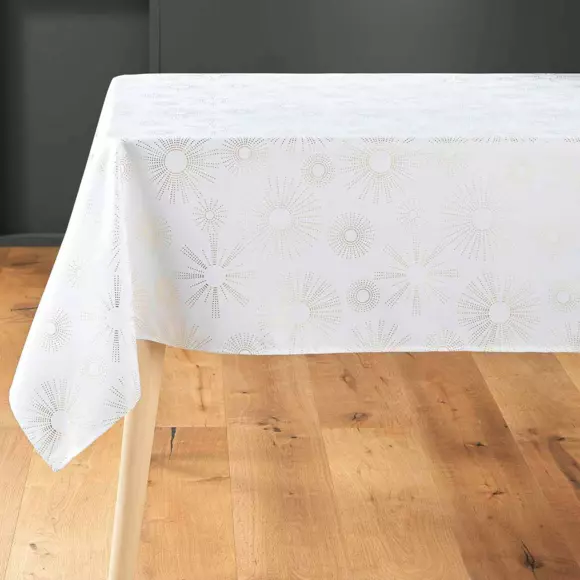Eminza Nappe De Noël Rectangulaire (150 X 240 Cm) Pampille Métallisé Blanc