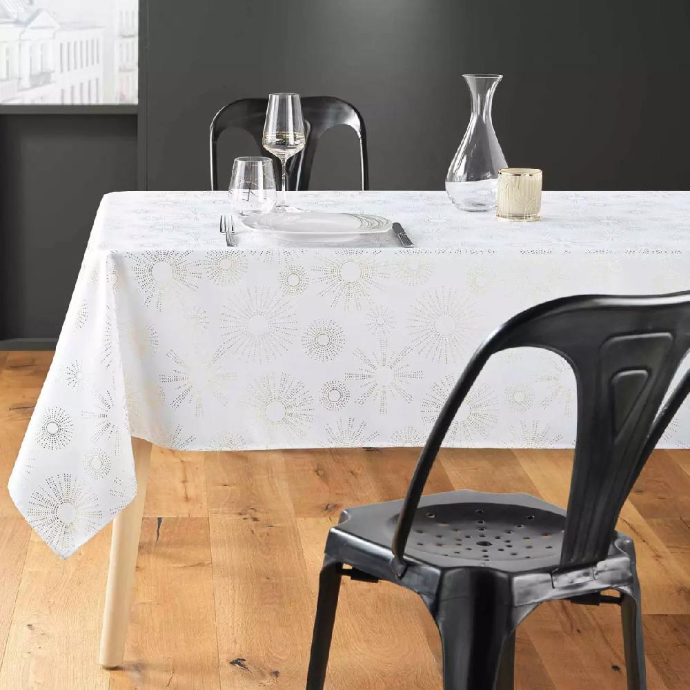 eminza Nappe de Noël rectangulaire (150 x 240 cm) Pampille métallisé Blanc
