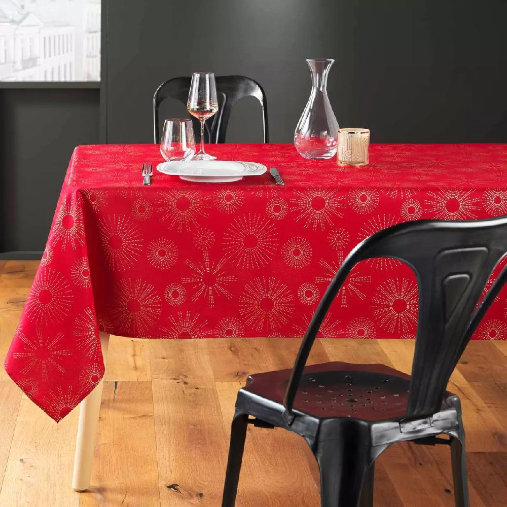 eminza Nappe de Noël rectangulaire (150 x 240 cm) Pampille métallisé Rouge