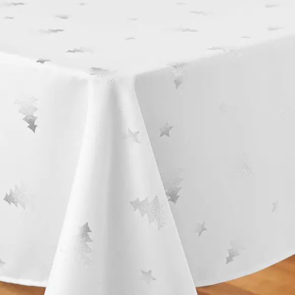Eminza Nappe De Noël Rectangulaire (150 X 240 Cm) Sapin Métallisé Blanc