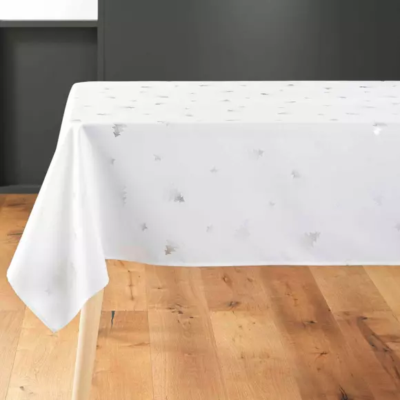 Eminza Nappe De Noël Rectangulaire (150 X 240 Cm) Sapin Métallisé Blanc