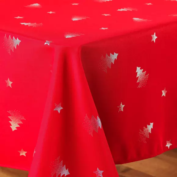 Eminza Nappe De Noël Rectangulaire (150 X 240 Cm) Sapin Métallisé Rouge