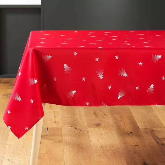 Eminza Nappe De Noël Rectangulaire (150 X 240 Cm) Sapin Métallisé Rouge