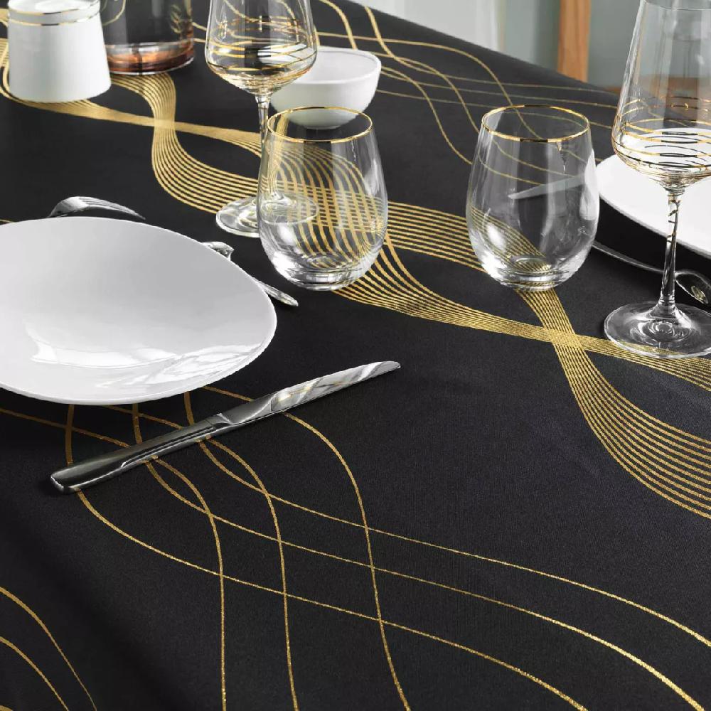 eminza Nappe de Noël rectangulaire (150 x 300 cm) Elona métallisé Noir
