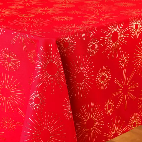 Eminza Nappe De Noël Rectangulaire (150 X 300 Cm) Pampille Métallisé Rouge