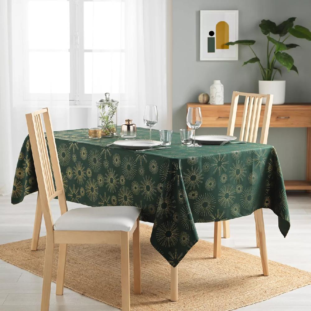 eminza Nappe de Noël rectangulaire (150 x 300 cm) Pampille métallisé Vert