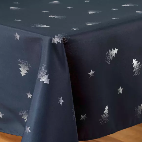 Eminza Nappe De Noël Rectangulaire (150 X 300 Cm) Sapin Métallisé Bleu